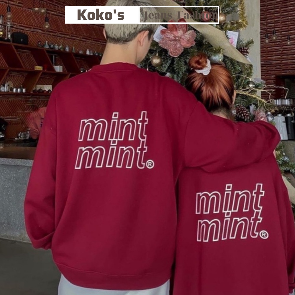 Áo nỉ sweater form rộng Mint KOKOS Nữ, áo hoodie đỏ dài tay nam nữ thu đông rẻ, unisex Ulzzang