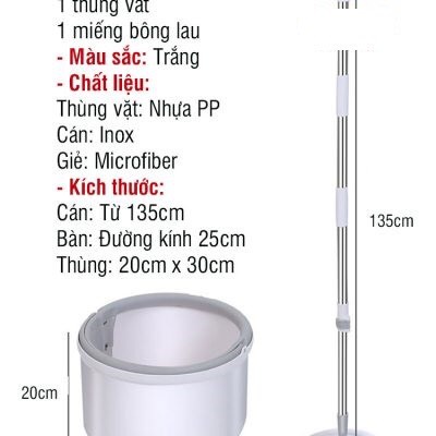 Bộ cây lau nhà thùng vắt xoay tròn tặng kèm 1 bông lau, Bộ lau nhà thông minh MOP  (Tặng 1 bông lau)