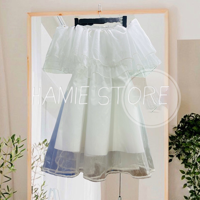 Đầm xòe nữ dáng ngắn thiết kế trễ vai voan tầng HNL306, váy hàn quốc thiết kế dự tiệc bánh bèo