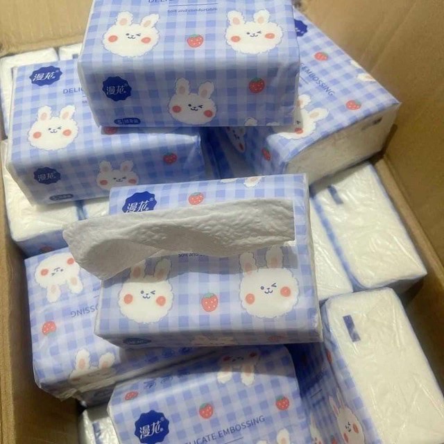 Khăn giấy con thỏ thùng 40 gói, giấy ăn hình con thỏ mềm mịn, thấm hút tốt