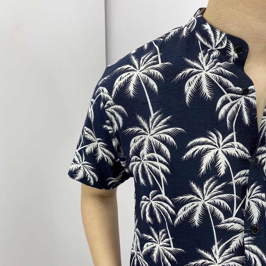 Áo Sơ Mi Nam Hoạ Tiết Palm Cổ tàu Cộc Tay BANANA HOMME Chất vải Linen thoáng mát, ít nhăn Cao Cấp, Trẻ Trung 2021 | BigBuy360 - bigbuy360.vn