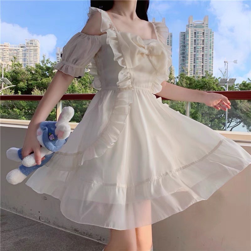 [Order] Đầm voan Lolita style hở vai bánh bèo. Váy công chúa cánh tiên