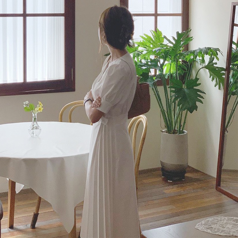 Đầm cổ chữ V thiết kế mới thời trang theo phong cách Hàn Quốc 45120