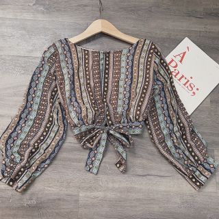 Áo croptop thổ cẩm nơ lưng [ ACT106 ]