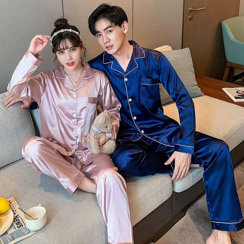 Bộ Đồ Ngủ Tay Dài Bằng Lụa Satin Phong Cách Hàn Quốc Dành Cho Nam Và Nữ