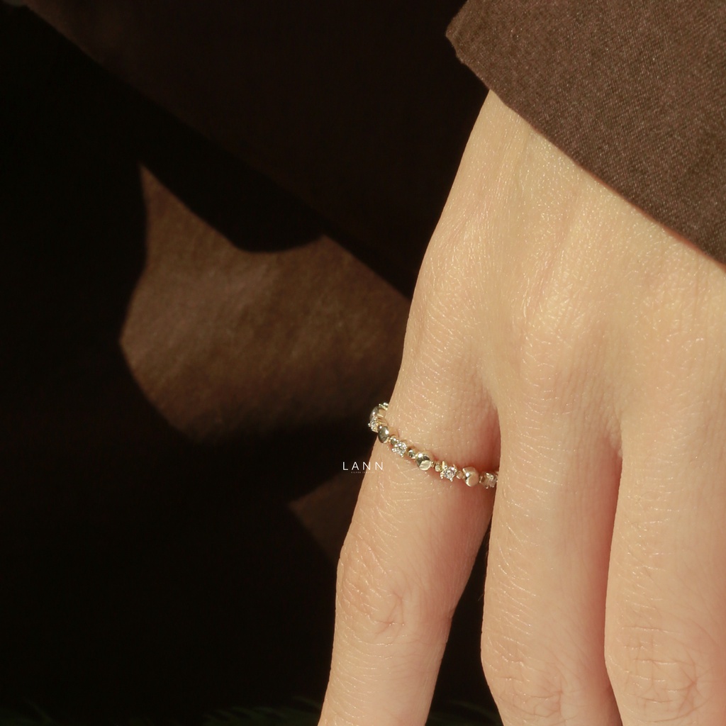 Nhẫn đá mix bi tròn BẠC S925 LANN R286 Thanh lịch, Hiện đại, phong cách Hàn Quốc