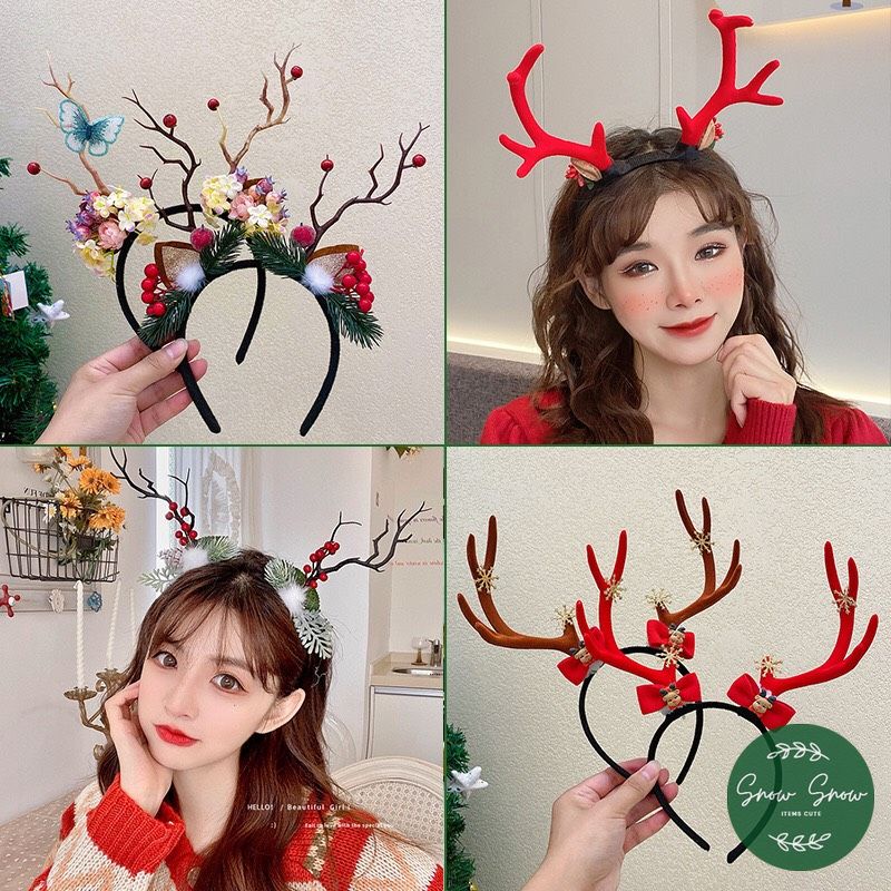Bờm noel - Cài tóc băng đô sừng hươu Tuần lộc dễ thương mừng Giáng Sinh loại đẹp kiểu dáng Hàn Quốc mới nhất