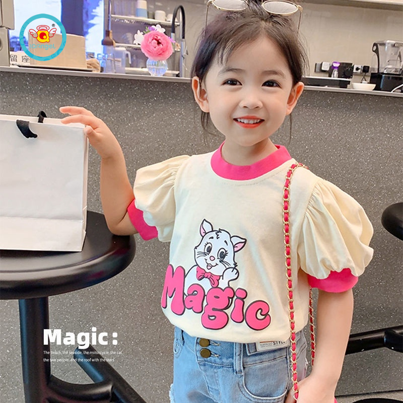 Áo thun IQ Angel tay ngắn họa tiết hoạt hình đáng yêu thời trang dành cho bé gái áo thun cho bé gái