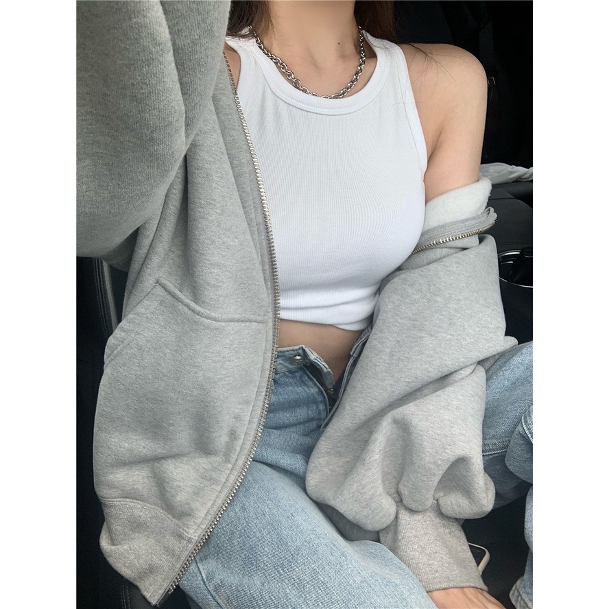 QKOOLE Áo croptop  dệt kim cổ tròn co giãn tốt phong cách Hàn Quốc thời trang