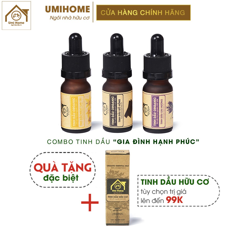 Combo 3 loại Tinh Dầu UMIHOME gồm Ngọc Lan Tây, Oải Hương, Gỗ Hồng (10mlx3) hữu cơ nguyên chất