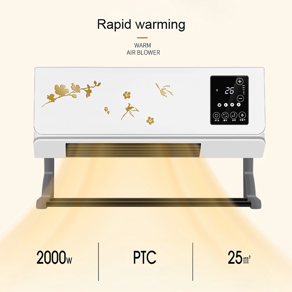 Máy sưởi tường 2in1 2000w máy điều hòa không khí quạt sưởi cho gia đình phòng mùa đông phòng tắm quần áo điều khiển từ xa khô điều hòa không khí