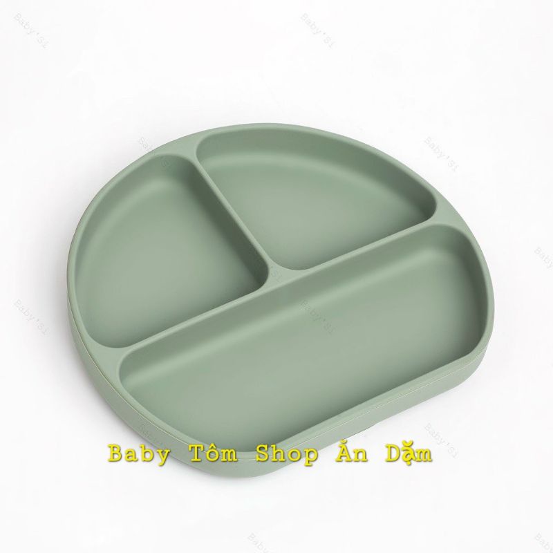 Khay ăn dặm silicon có đế hút chống đổ hình Tròn,hình Gấu NPP Baby Tôm