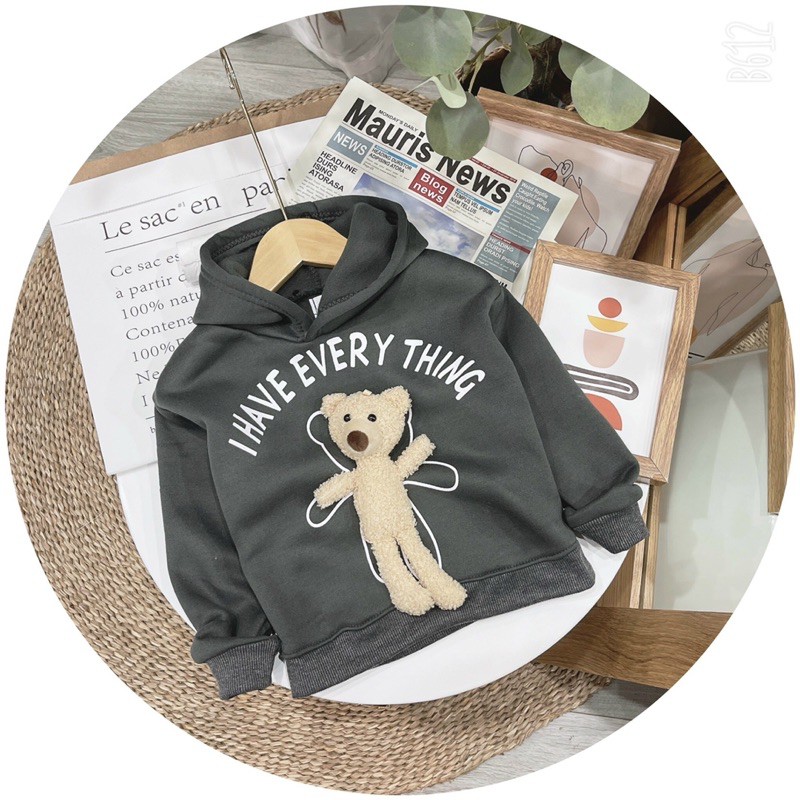 Áo nỉ mũ kèm gấu bông cho bé