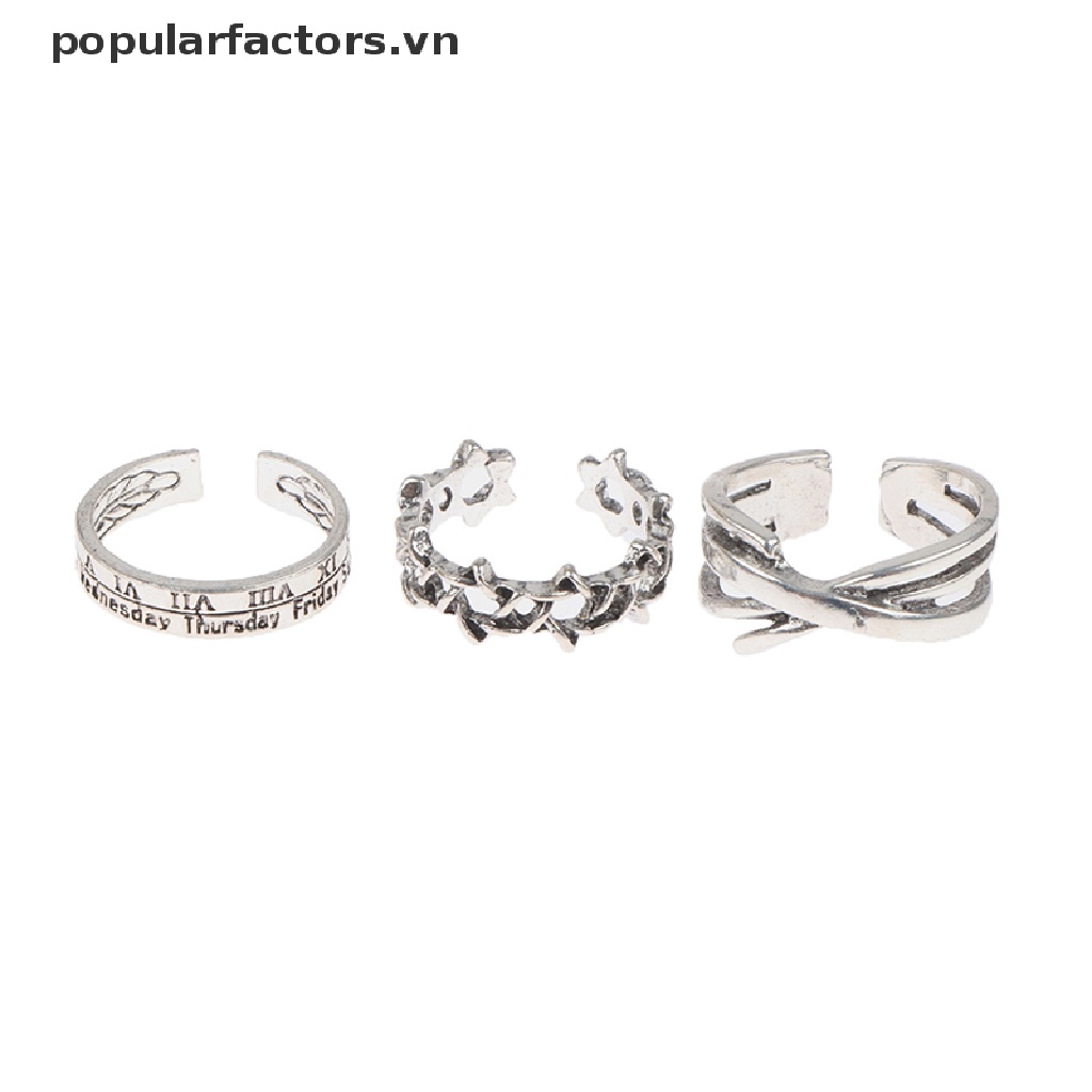 Set 3 nhẫn hở điều chỉnh được họa tiết chữ số La Mã độc đáo thời trang