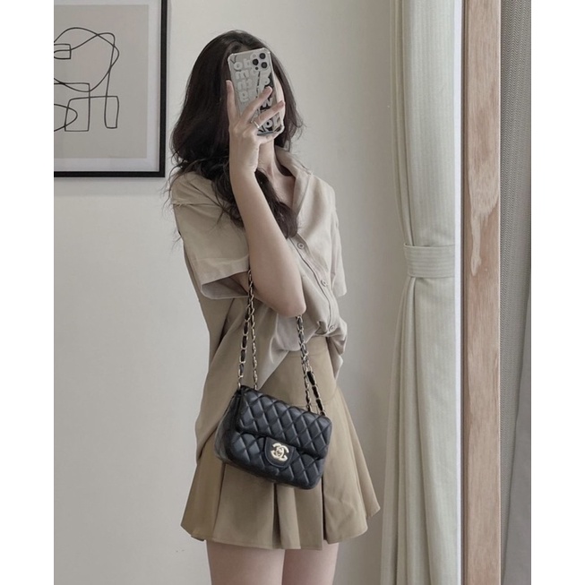 ÁO SƠMI THÊU TÚI TAY NGẮN thiết kế form basic form rộng oversize chất vải thô mềm style cá tính ullzang hàn quốc