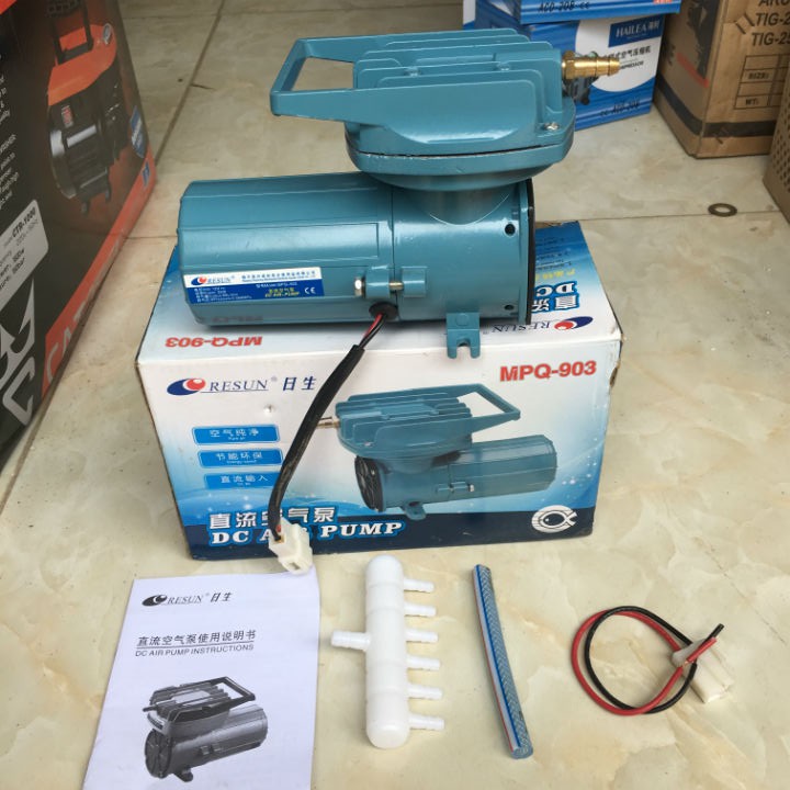 Máy Sủi khí bể cá (thổi khí oxy RESUN) xài bình ắc quy 12v (Model: MPQ-903)