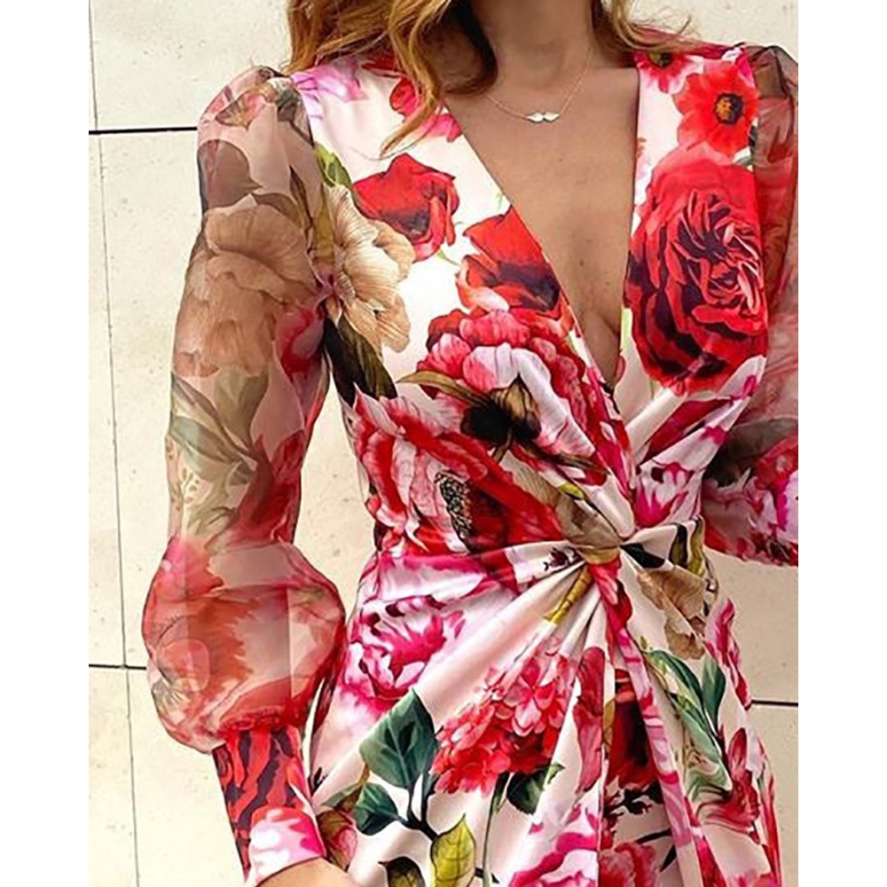 Đầm Tay Dài Cổ Chữ V Thiết Kế Thắt Nút Trước Quyến Rũ