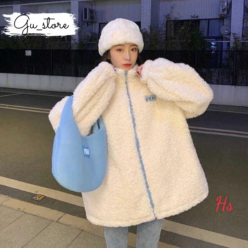 Áo  khoác lông dài tay mềm mịn ấm áp ảnh thật