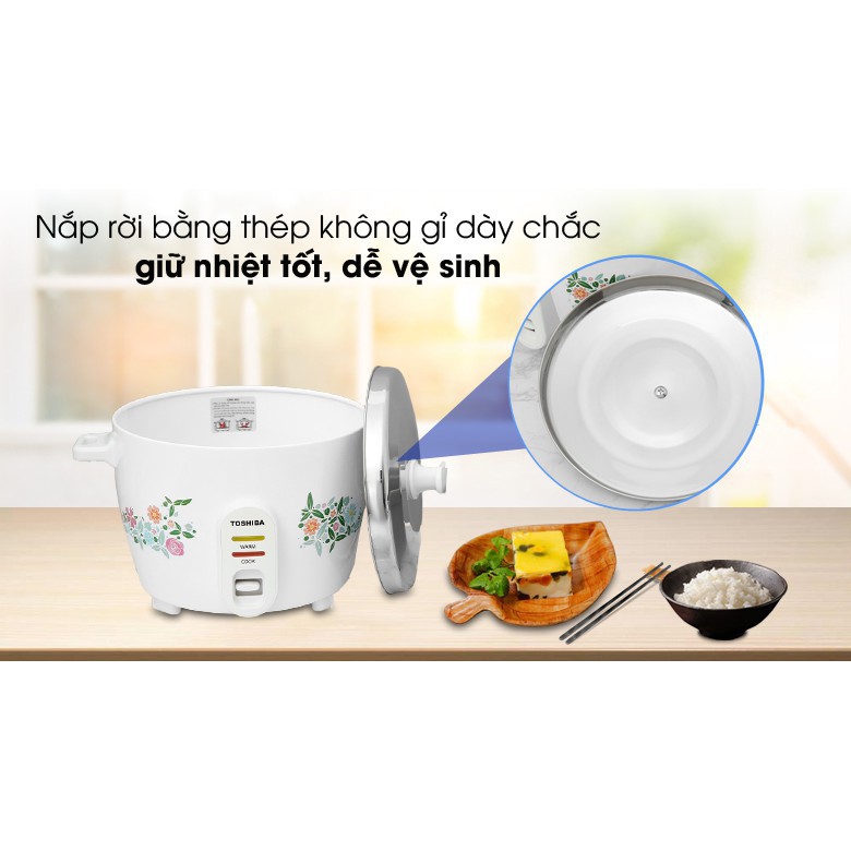 Nồi cơm điện cơ nắp rời lòng nồi chống dính 1.8L Toshiba RC-18MH1PV / RC-18MH2PV 700W - Hàng chính hãng