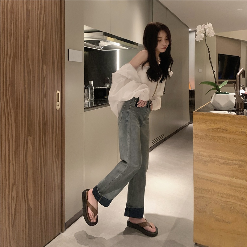 Quần Jeans Ống Rộng Lưng Cao Phong Cách Retro 51021