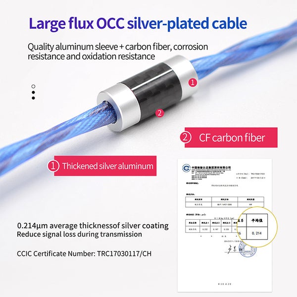 [NC] Dây Cáp nâng cấp tai nghe KZ OCC Đồng mạ Bạc 498 Core | 4N | Transparent Blue Silver 498- Core