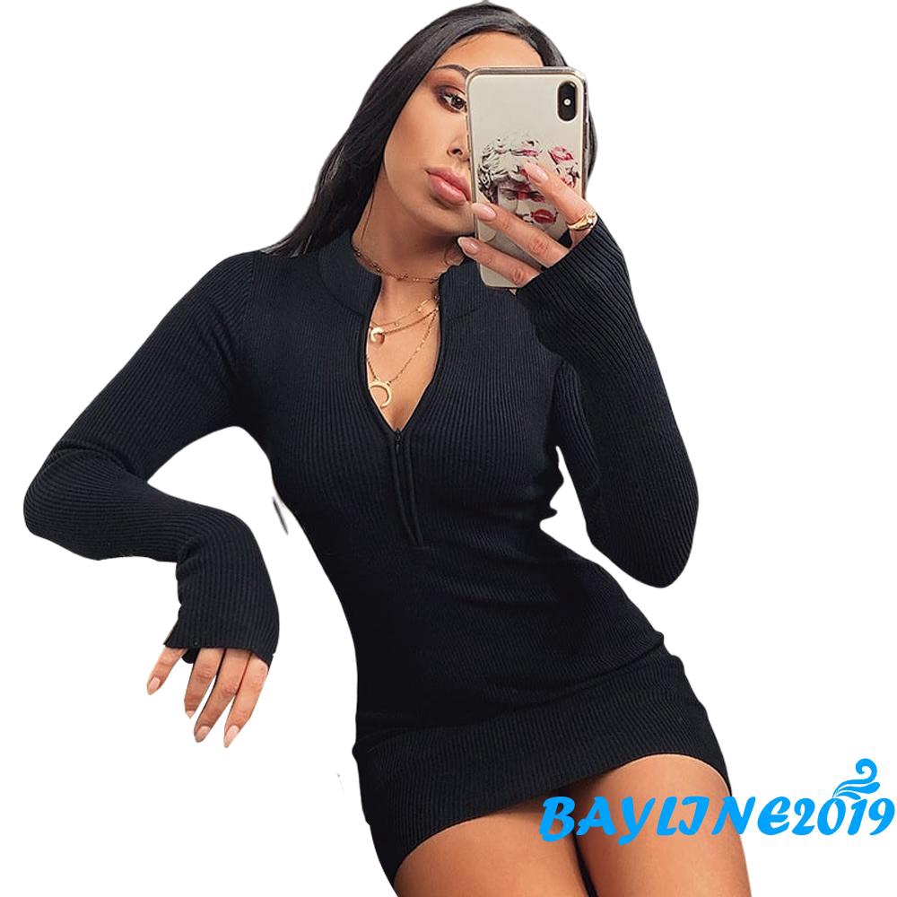 Đầm tay dài màu trơn dáng chữ A ôm sát quyến rũ cho nữ