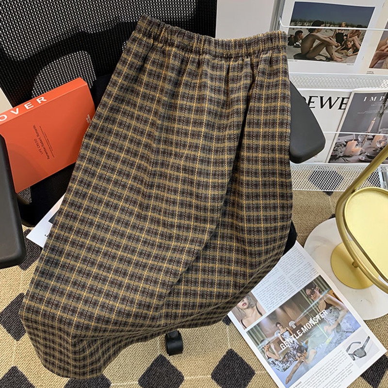 Chân Váy midi Họa Tiết Caro Phong Cách Retro Thời Trang Cho Nữ