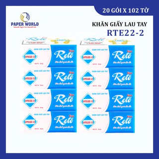 Combo 20 gói khăn giấy lau tay Roto Eco RTE22-2 loại hai lớp dài 22cm - 102 tờ/gói