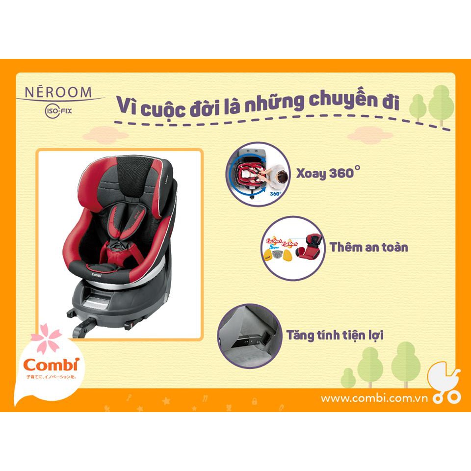 [Mã MKBC13 giảm 80k đơn 1 triệu] Ghế ô tô Neroom Isofix xoay 360 EG màu đỏ Combi Nhật Bản