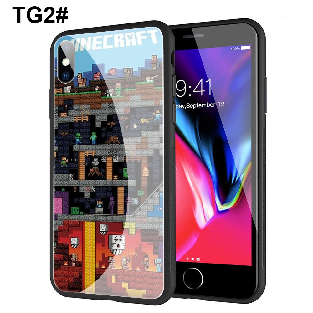 Ốp Lưng Kính Cường Lực Họa Tiết Minecraft Độc Đáo Cho Iphone Xr Xs Max 7 8 6s 6 Plus 7 + 8 + 5 5s 2020