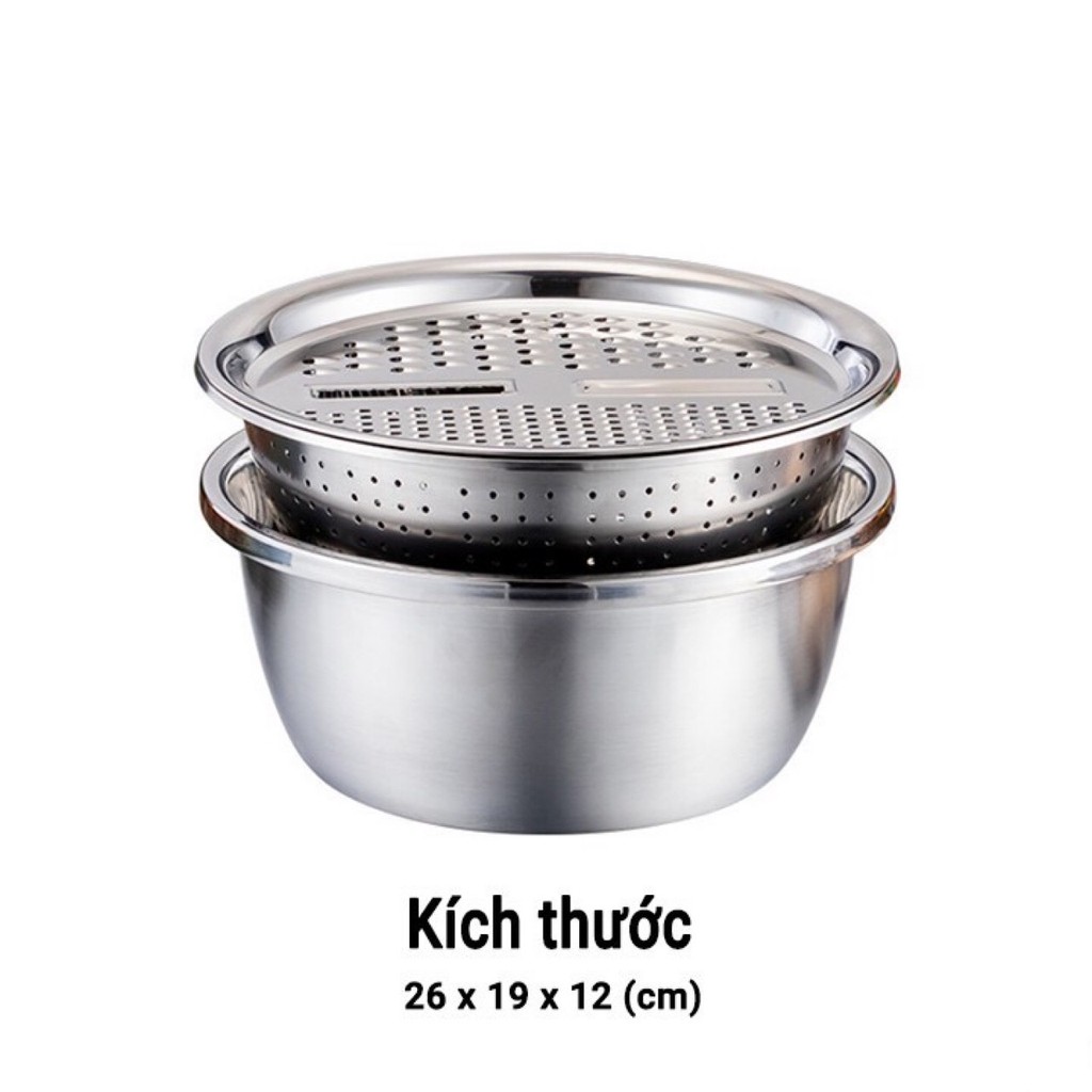 Rổ Nạo Rau Củ Đa Năng 3 In 1 Inox 304 Không Gỉ, Bộ Rổ Nạo Siêu Tiện Ích Nhà Bếp - MS124