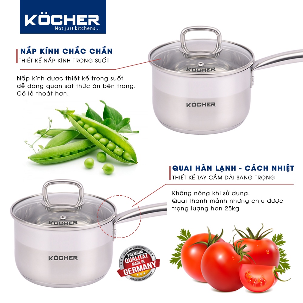 Quánh inox 304 nấu cháo cho bé 5 đáy cao cấp KOCHER size 16cm