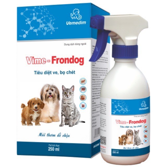 Chai xịt trị ve rận bọ chét cho Chó Mèo VIME - FRONDOG Chai 250ml Thương hiệu Vemedim SX tại Việt Nam
