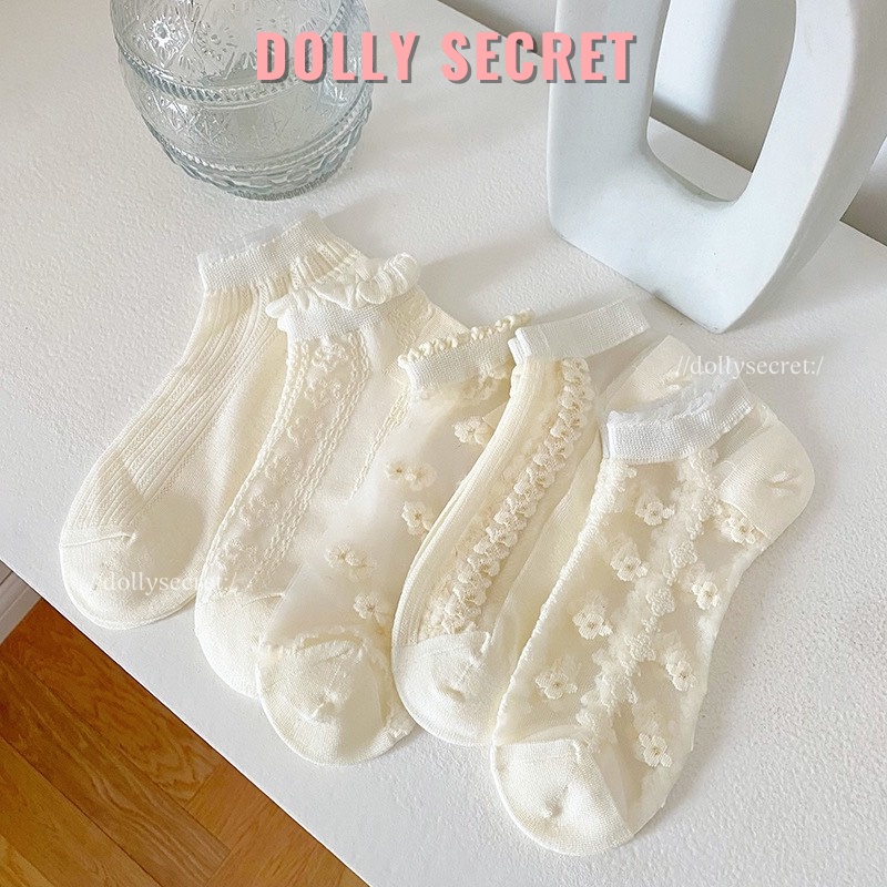 Set 5 đôi tất vớ công chúa voan tuyết phối cổ ngắn phong cách Lolita đáng yêu DOLLY SECRET T14