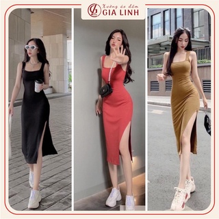 Váy đầm body nữ 2 dây bản to dáng dài thiết kế xẻ tà cách điệu vải thun dày dặn, co giãn thoải mái thích hợp mặc đi chơi