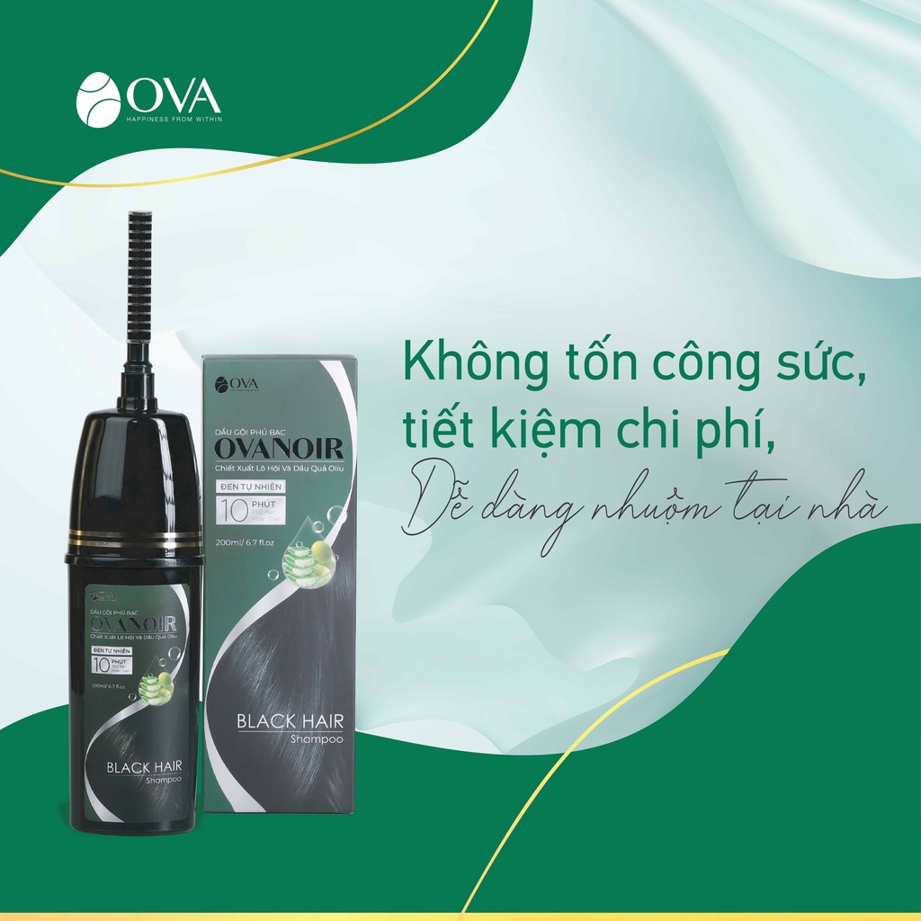 Dầu gội đầu nhuộm phủ bạc làm đen tóc nhanh tại nhà chính hãng OvaNoir 200ml thành phần thảo dược tự nhiên.