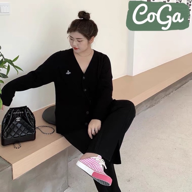 Áo khoác len cardigan đen trơn đơn giản basic dáng rộng bigsize