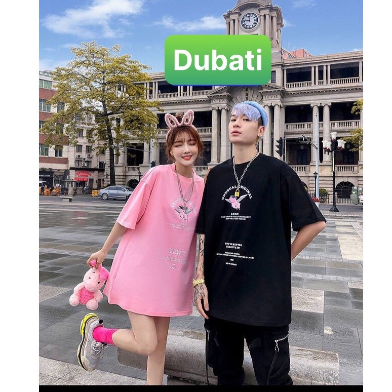 ÁO THUN UNISEX TAY LỠ, ÁO THUN PHÔNG RỘNG NAM NỮ HEO THIÊN THẦN - DUBATI FASHION