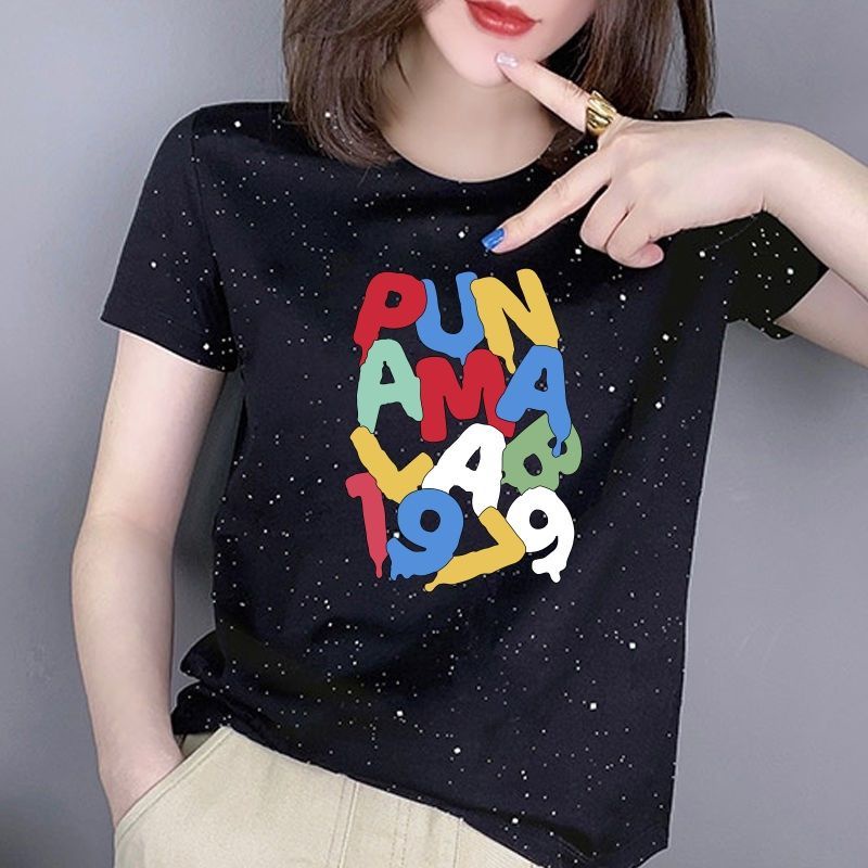 Áo Thun Tay Ngắn Đính Kim Sa Lấp Lánh Phong Cách Châu Âu Mới