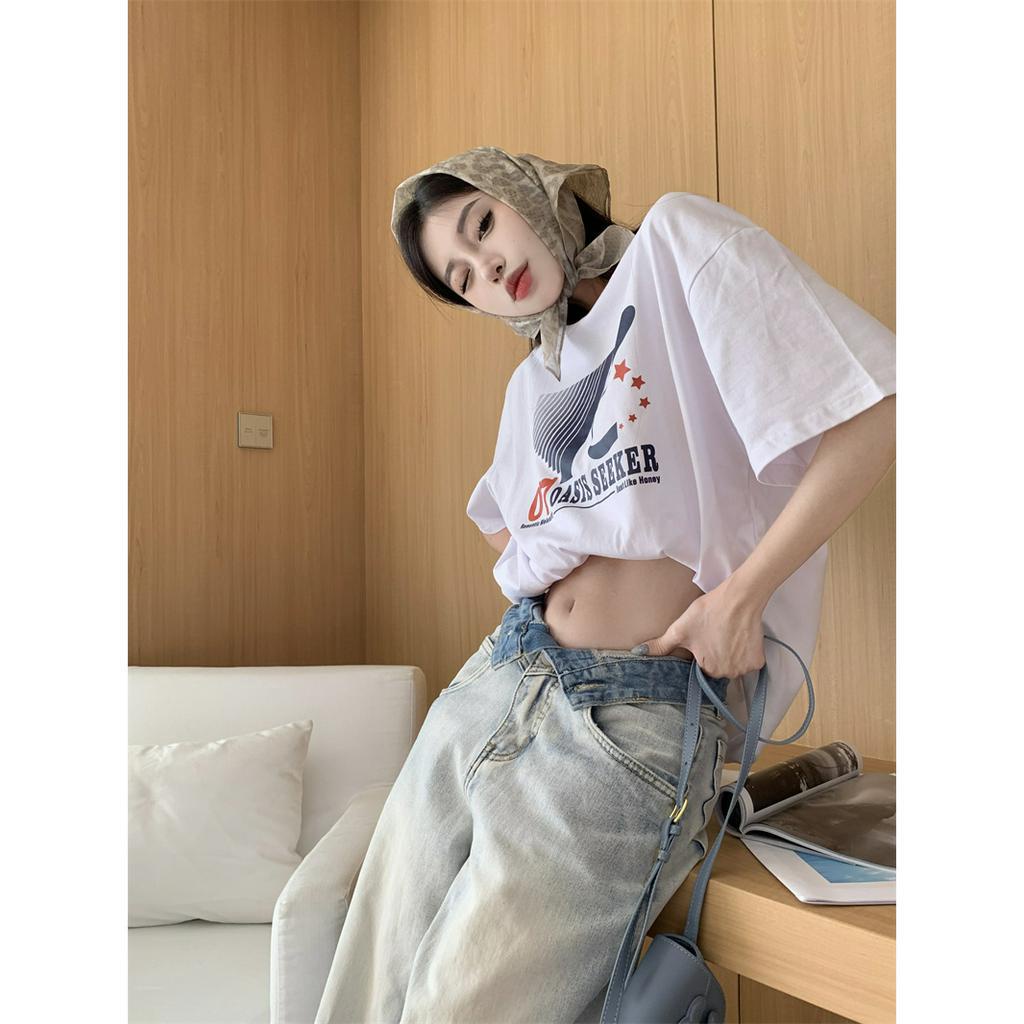 「 WELOVE1 」Áo Thun Tay Ngắn Cổ Tròn In Chữ Màu Trắng Thời Trang Mùa Hè Dành Cho Nữ