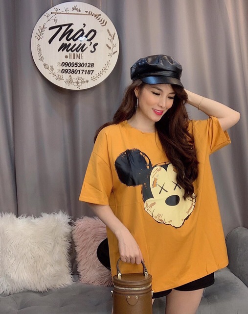 Áo thun cotton tay lỡ chuột mickey siêu cute