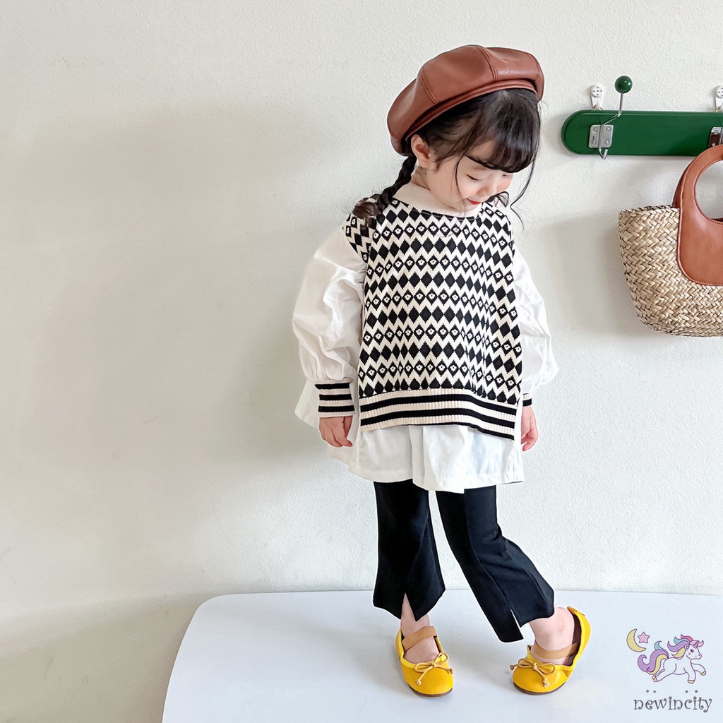 Bộ Áo Sơ Mi Dài Tay + Quần Dài Ống Loe Phong Cách Hàn Quốc Thời Trang Mùa Thu Cho Bé Gái