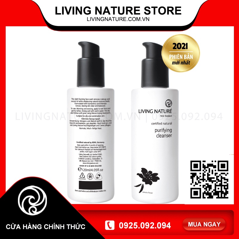 [Official Store] Sữa rửa mặt thanh lọc, ngừa mụn Living Nature Purifying Cleanser 120ml