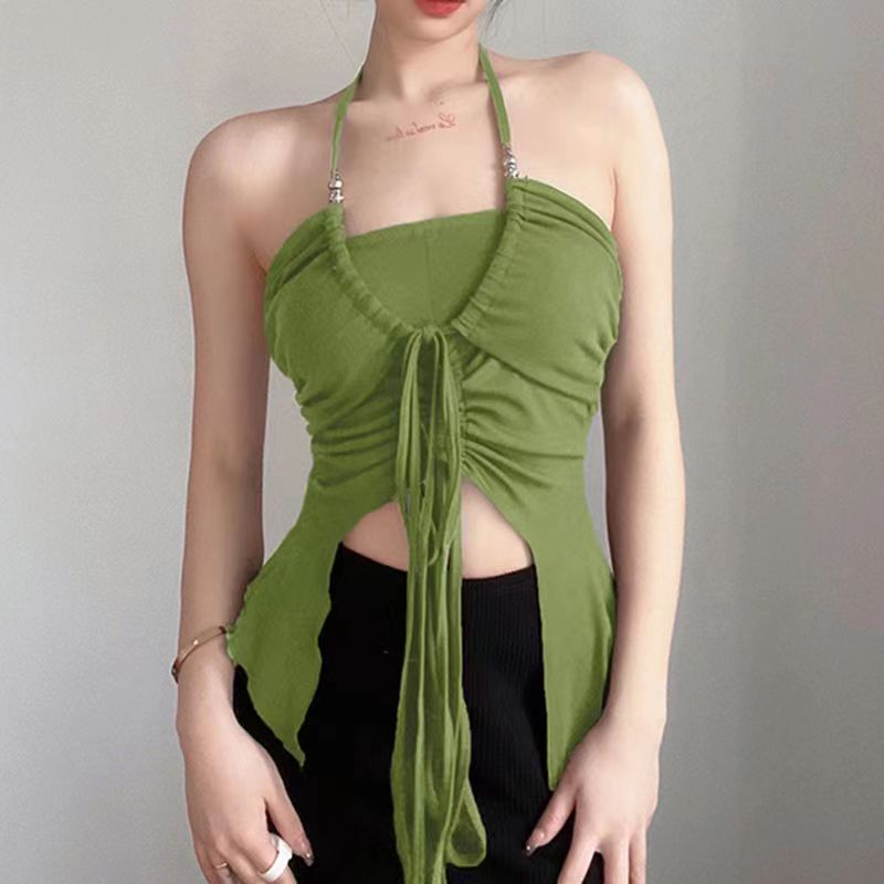 Happy-store ❤️ Áo Hai Dây Rút Hở Lưng Màu Trơn 2022 Thời Trang Cho Nữ