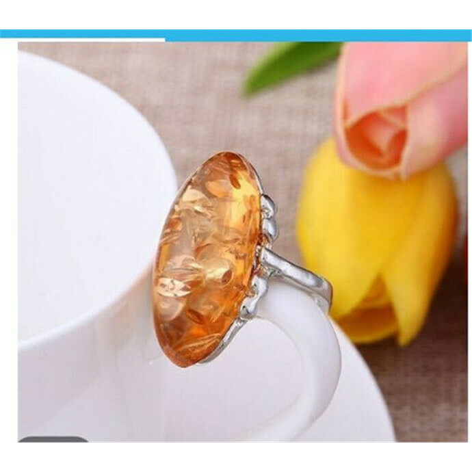Nhẫn Đá Hổ Phách Hình oval Kích Cỡ 6-10