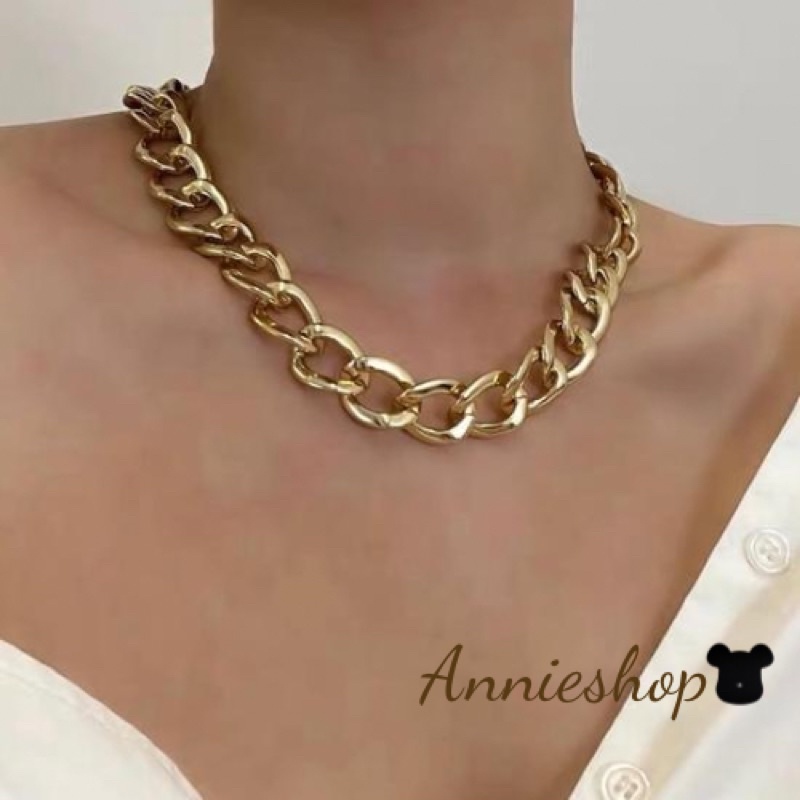 Dây Chuyền Nữ Vòng Cổ Xích Bản To 10mm - Vòng cổ choker Nữ Hợp Kim Mạ Vàng Cá Tính Annie Shop