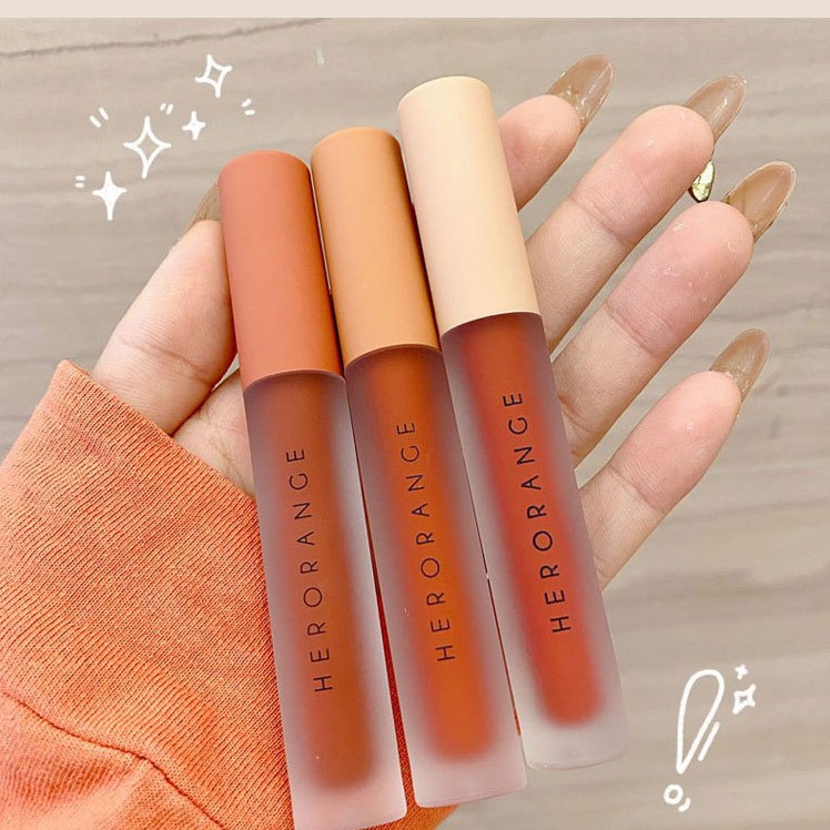 Son lì không trôi nội địa trung Herorange Fluffy Lip Glaze chất son kem (set 3 cây) HATAJI