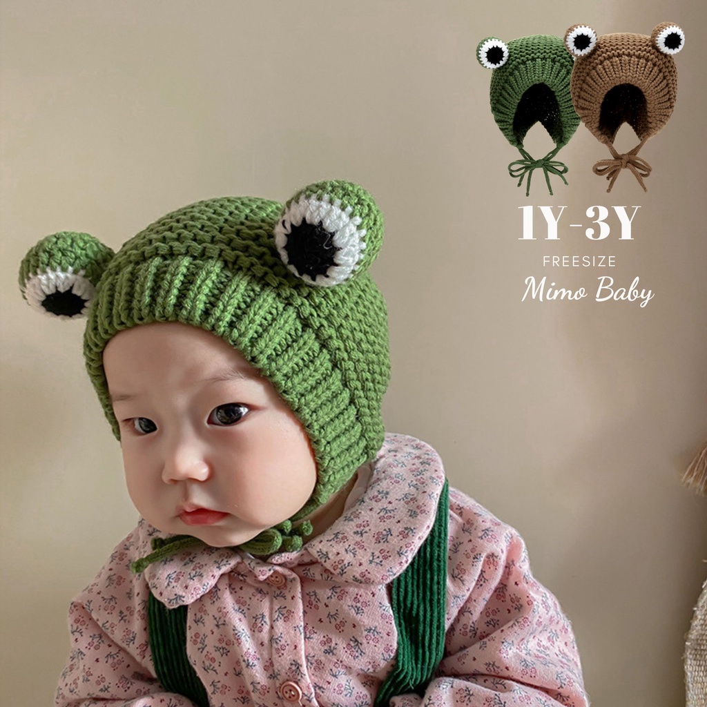 Mũ nón len buộc dây đan hình chú ếch dễ thương cho bé ML186 Mimo Baby