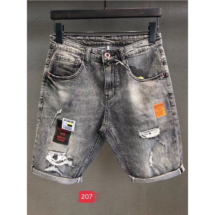 Quần body nam Quần short jean nam có giãn short jean đen trắng trơn rách