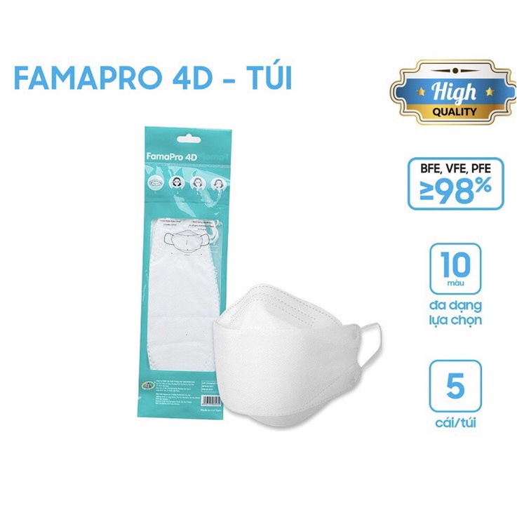 [HCM][GIÁ TẠI XƯỞNG] Khẩu trang y tế cao cấp kháng khuẩn 3 lớp Famapro 4D(túi 5 cái)